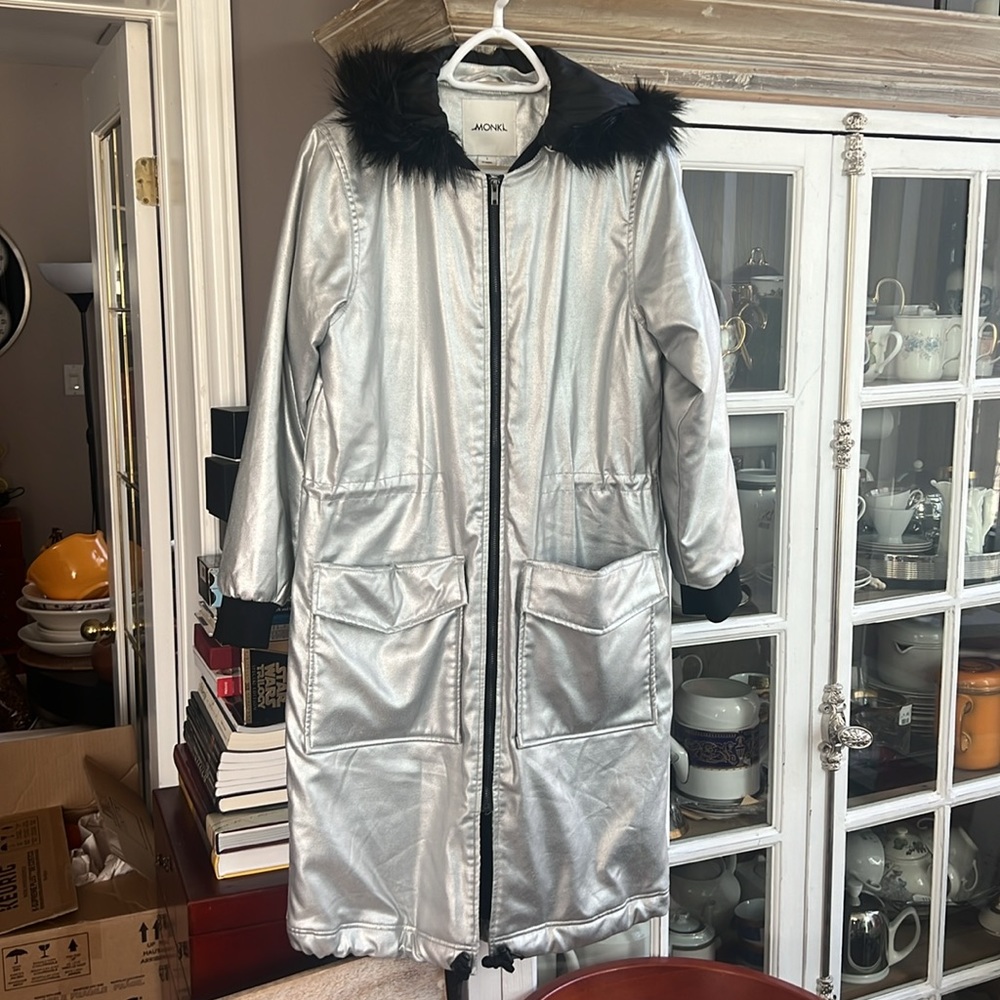 MONKI Silver Long Removable Hooded Coat, S